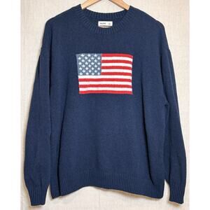 Hollister Unisex Relaxed Fit American Flag Patriotic Sweater Navy Blue Size L